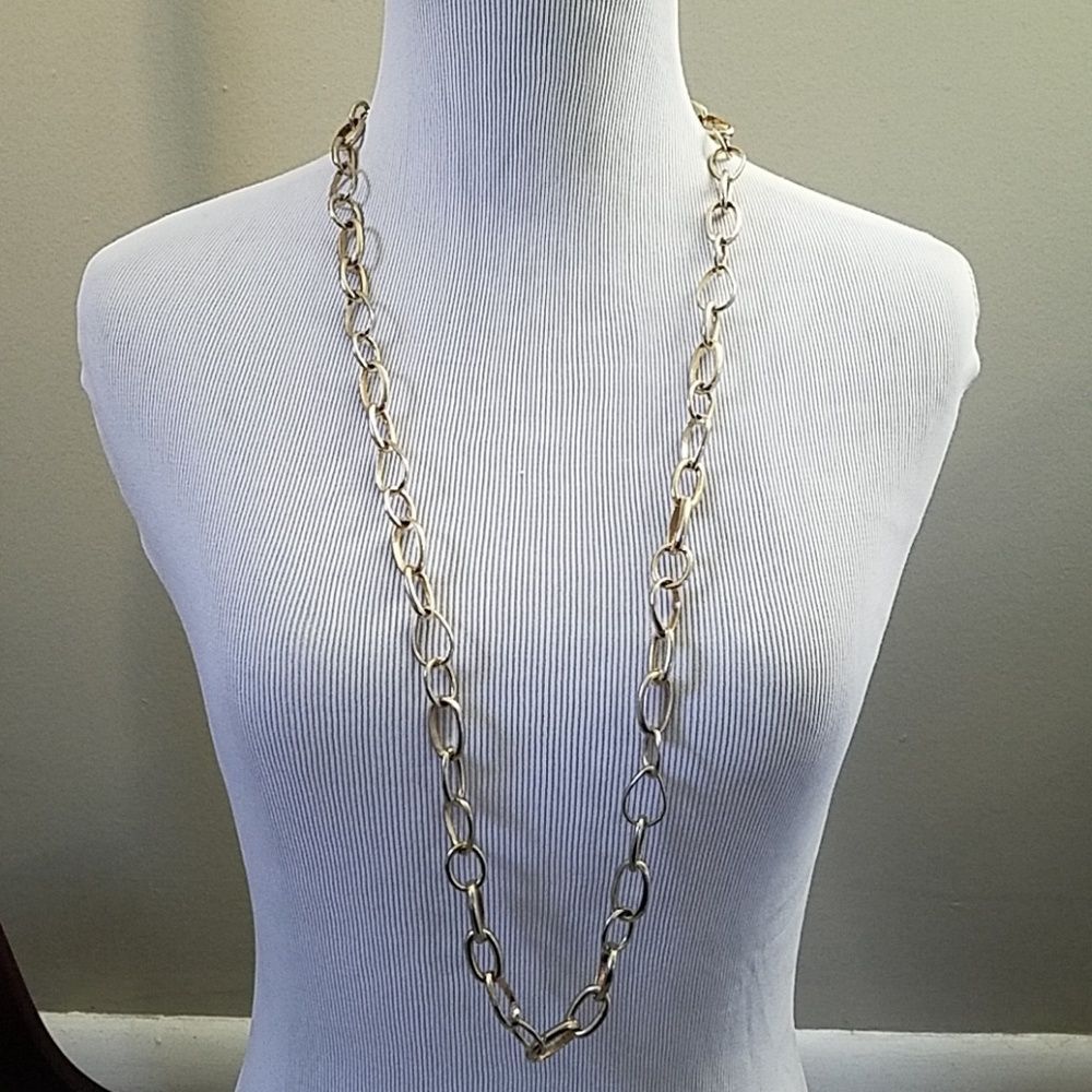 Long gold toned open chain necklace